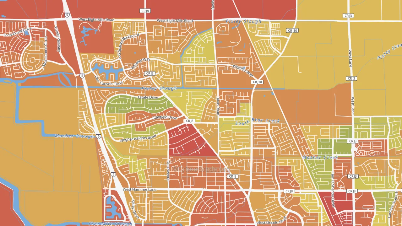 Stonewood, Stockton, CA Map of Burglary Rates