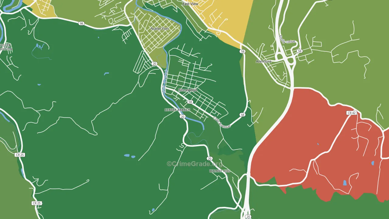 Stonewood, WV Map of Burglary Rates