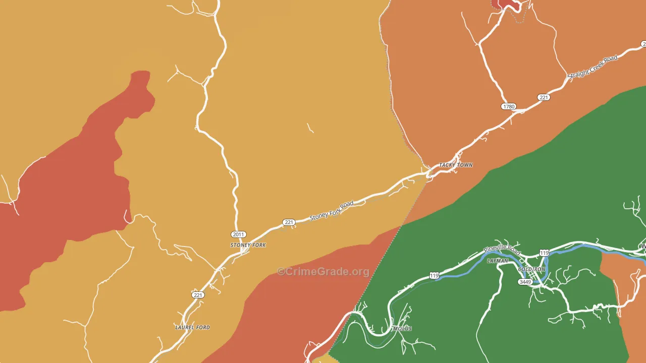 Stoney Fork, KY Map of Burglary Rates