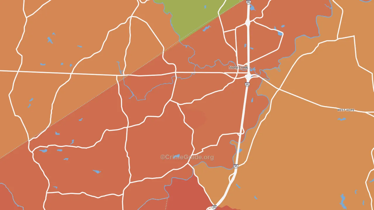 Stony Creek, VA Map of Burglary Rates