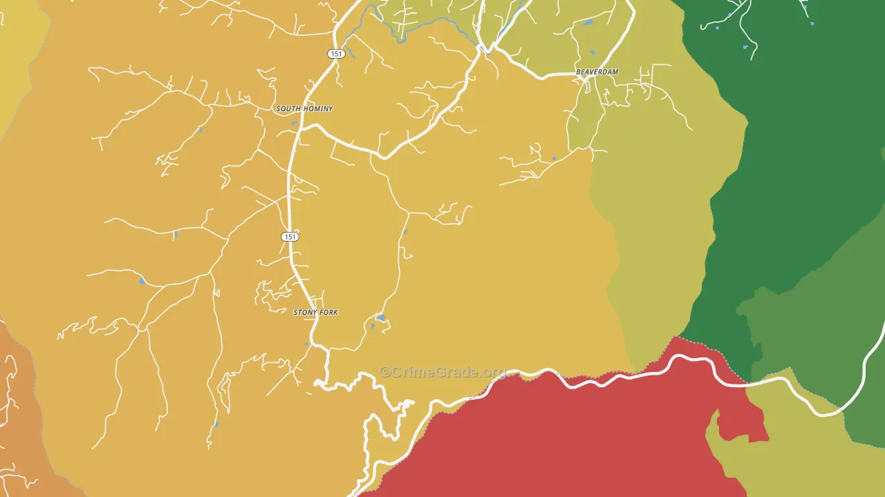 Stony Fork, NC Map of Burglary Rates