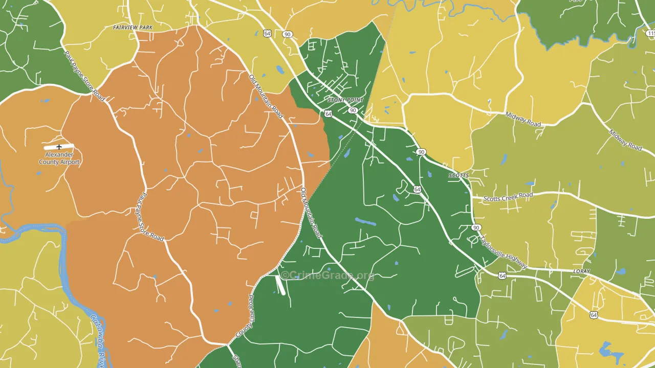 Stony Point, NC Map of Burglary Rates