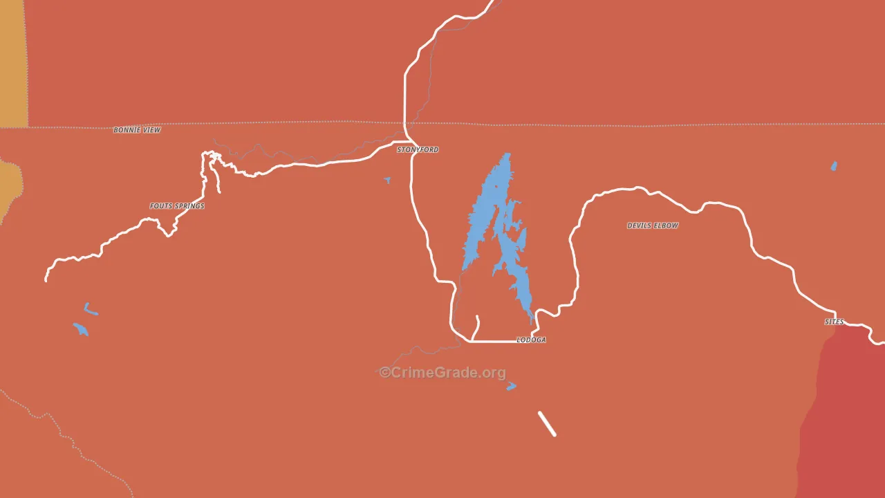 Stonyford, CA Map of Burglary Rates