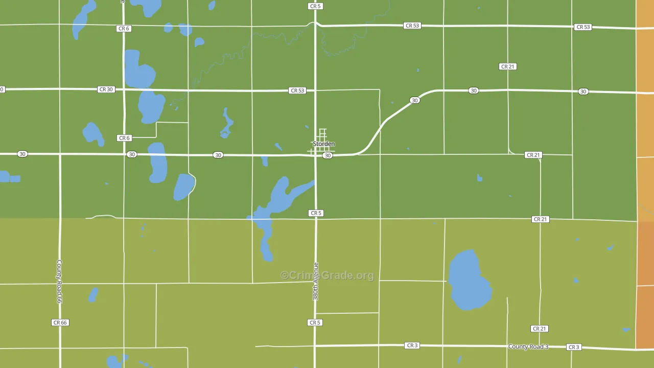 Storden, MN Map of Burglary Rates