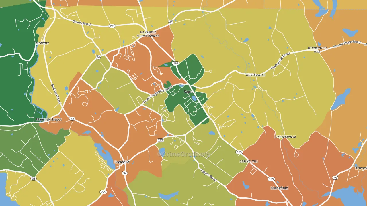 Storrs Mansfield, CT Map of Burglary Rates