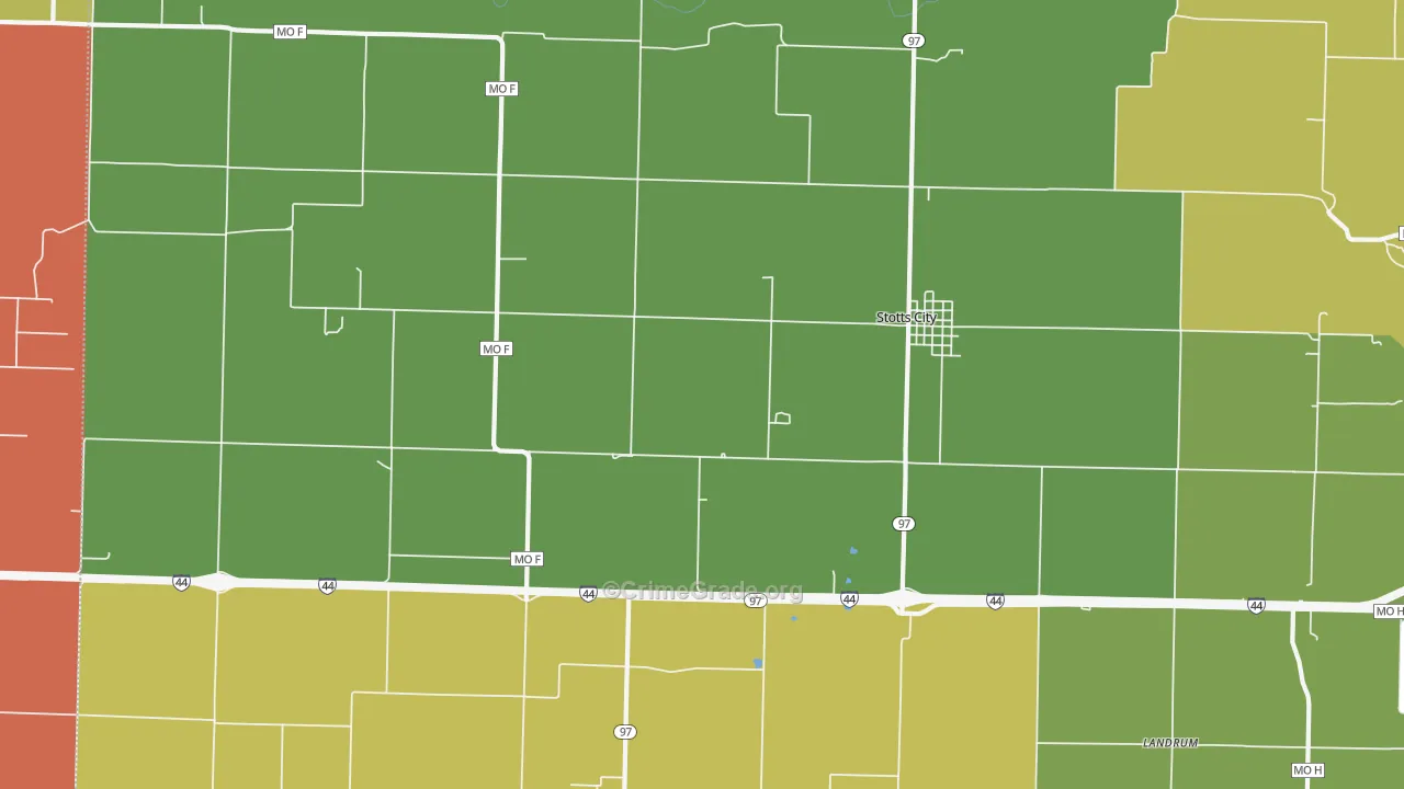 Stotts City, MO Map of Burglary Rates