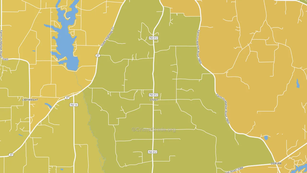 Stout, TX Map of Burglary Rates