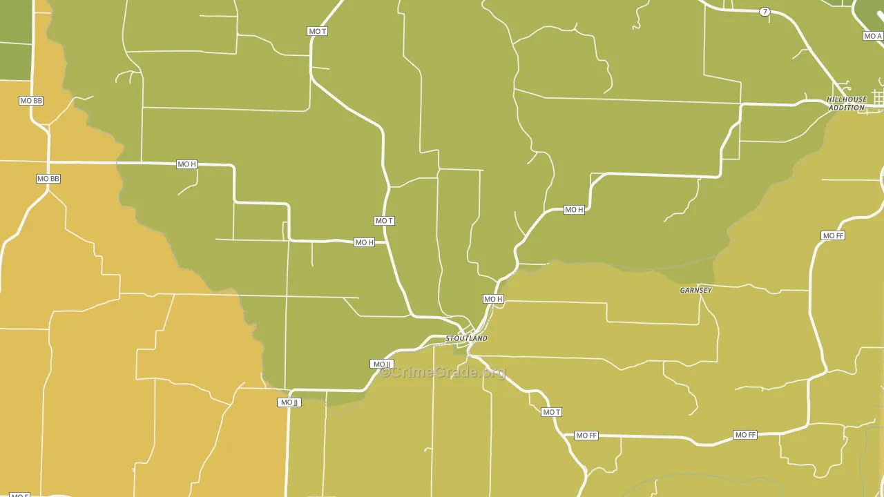 Stoutland, MO Map of Burglary Rates
