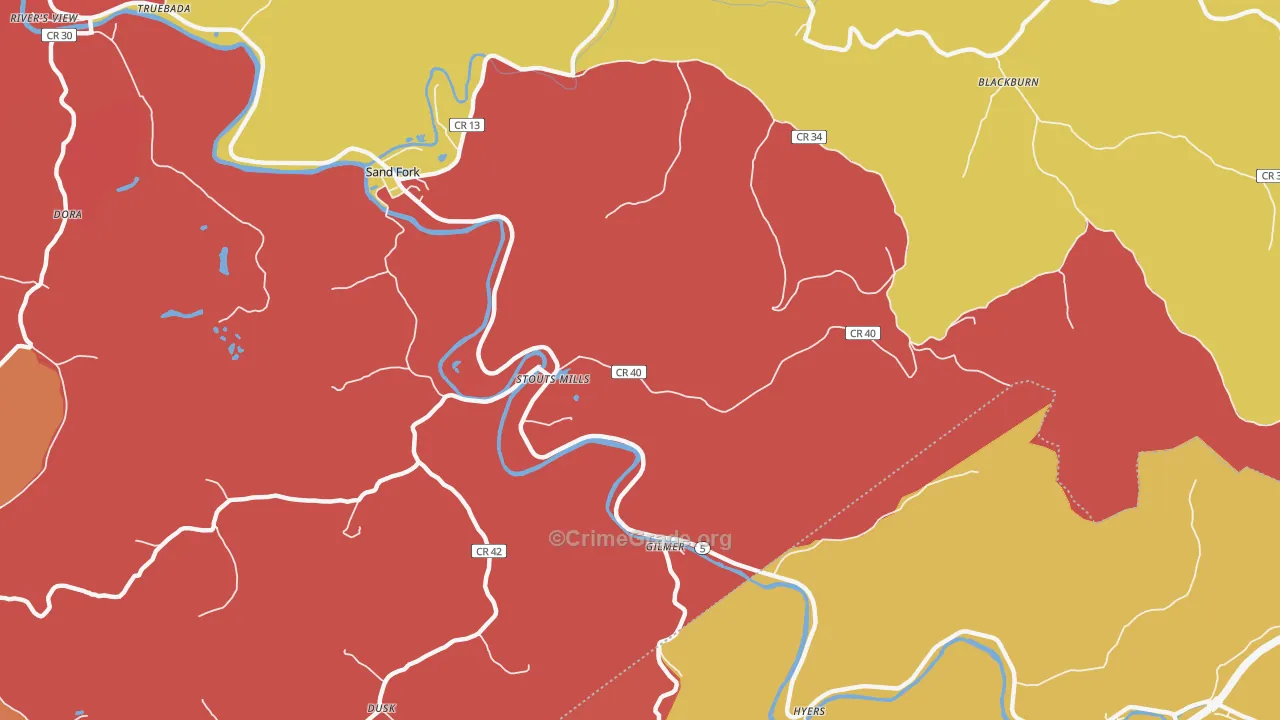 Stouts Mills, WV Map of Burglary Rates