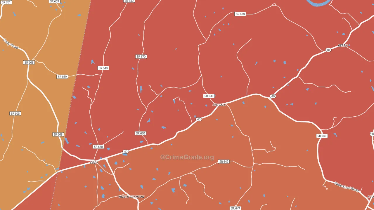Stovall, VA Map of Burglary Rates
