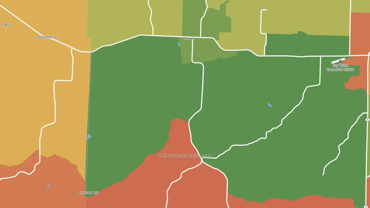 Stover, MO Map of Burglary Rates