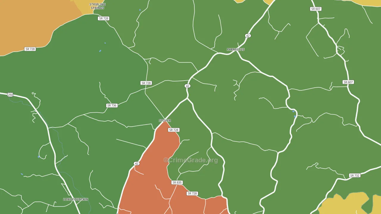 Stover, VA Map of Burglary Rates