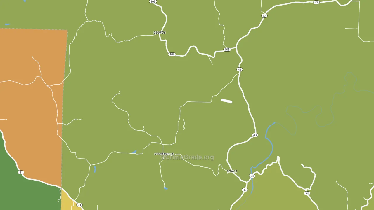 Stoverville, AR Map of Burglary Rates