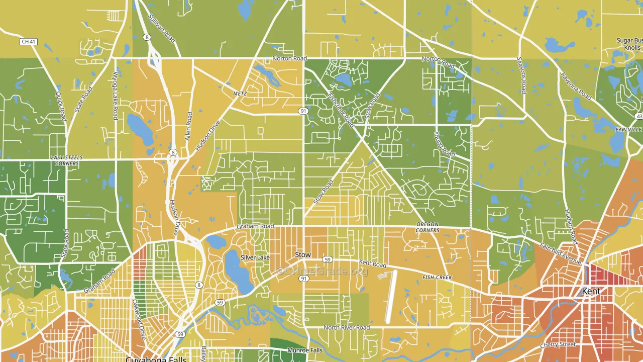 Stow, OH Map of Burglary Rates