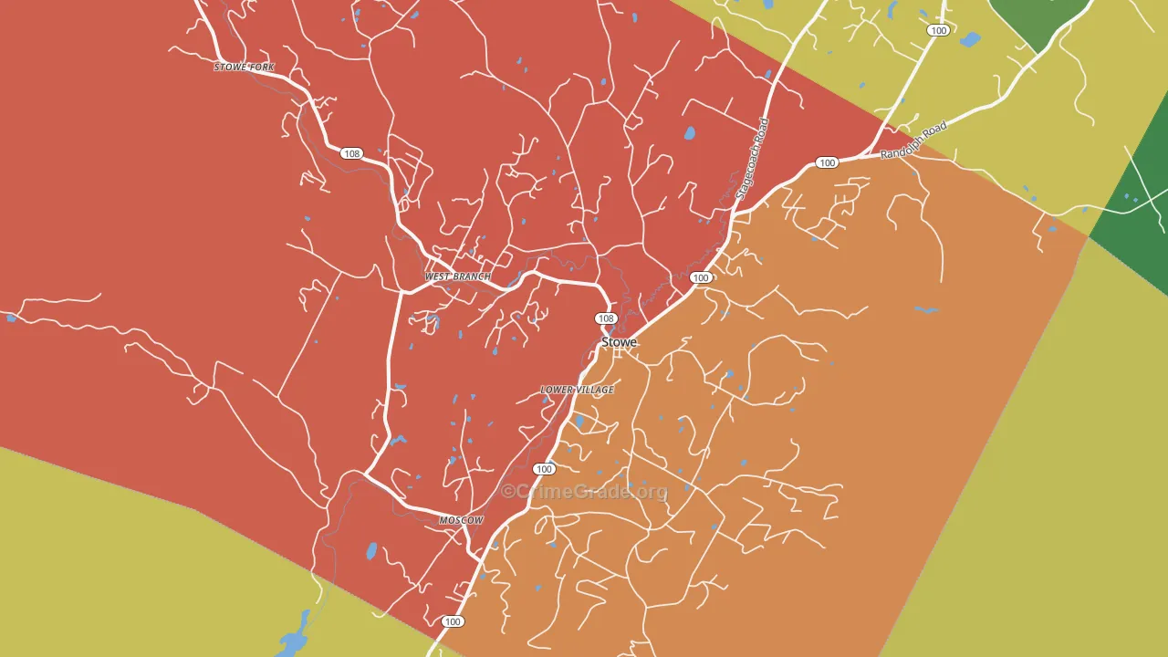 Stowe, VT Map of Burglary Rates