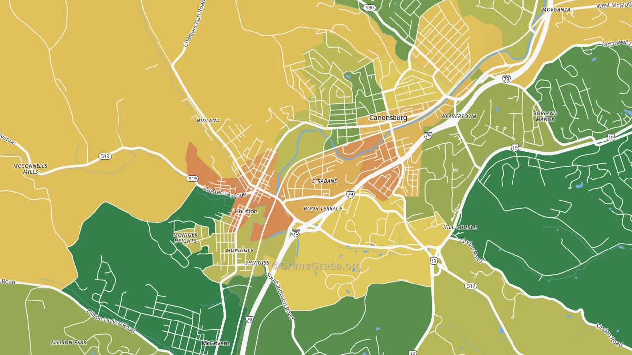 Strabane, PA Map of Burglary Rates
