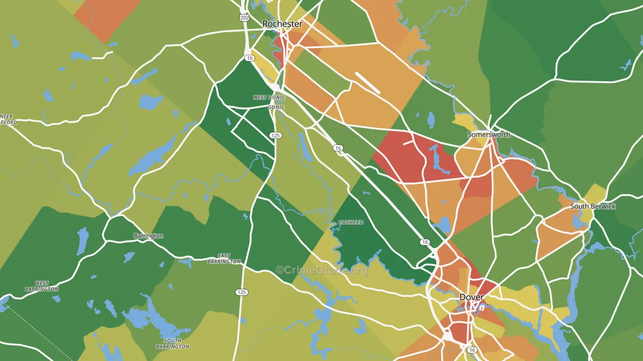 Strafford County, NH Map of Burglary Rates