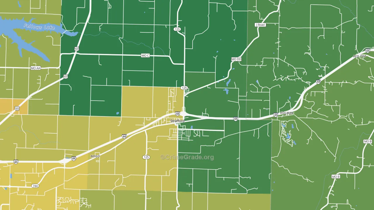 Strafford, MO Map of Burglary Rates