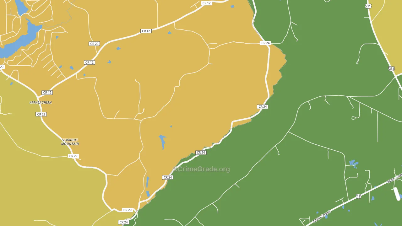 Straight Mountain, AL Map of Burglary Rates