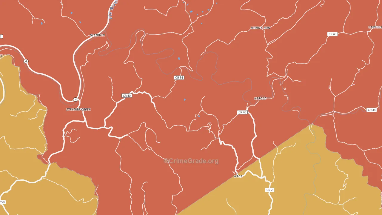 Strange Creek, WV Map of Burglary Rates