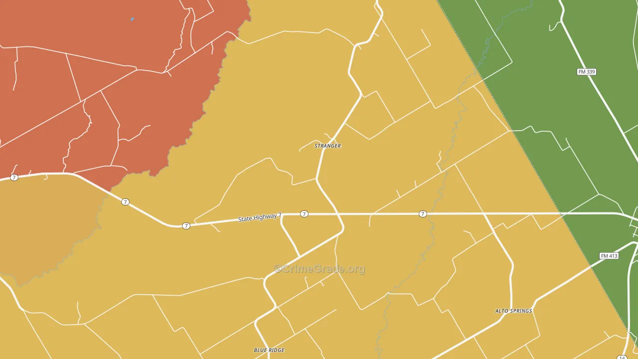 Stranger, TX Map of Burglary Rates