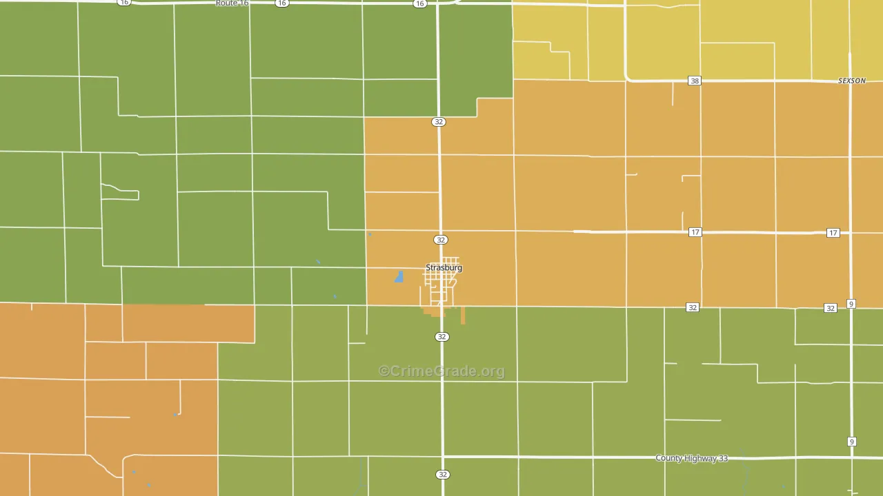 Strasburg, IL Map of Burglary Rates