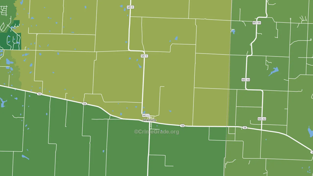 Strasburg, MO Map of Burglary Rates