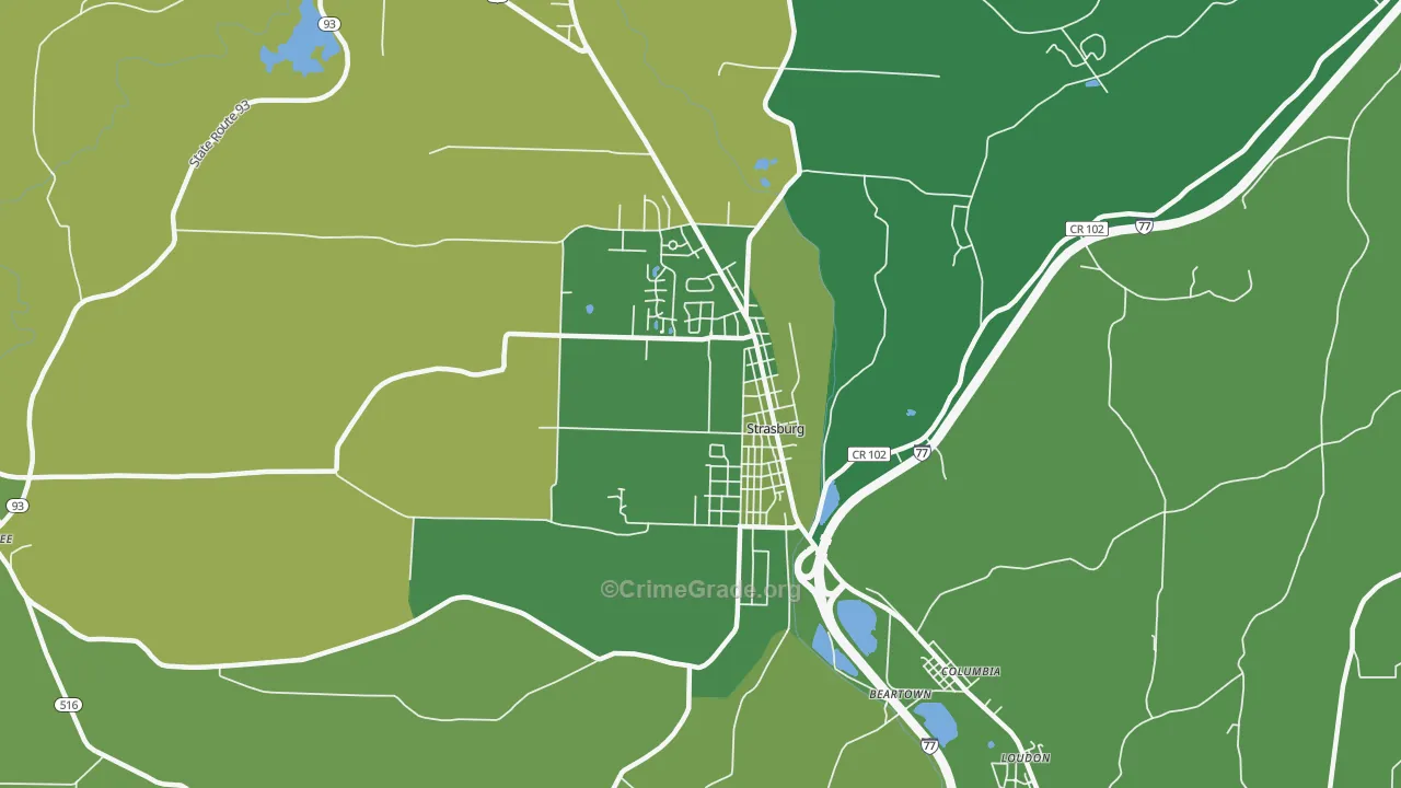 Strasburg, OH Map of Burglary Rates