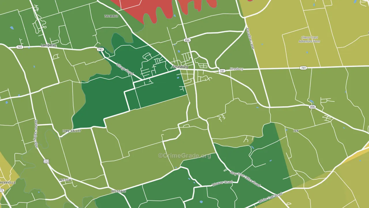 Strasburg, PA Map of Burglary Rates