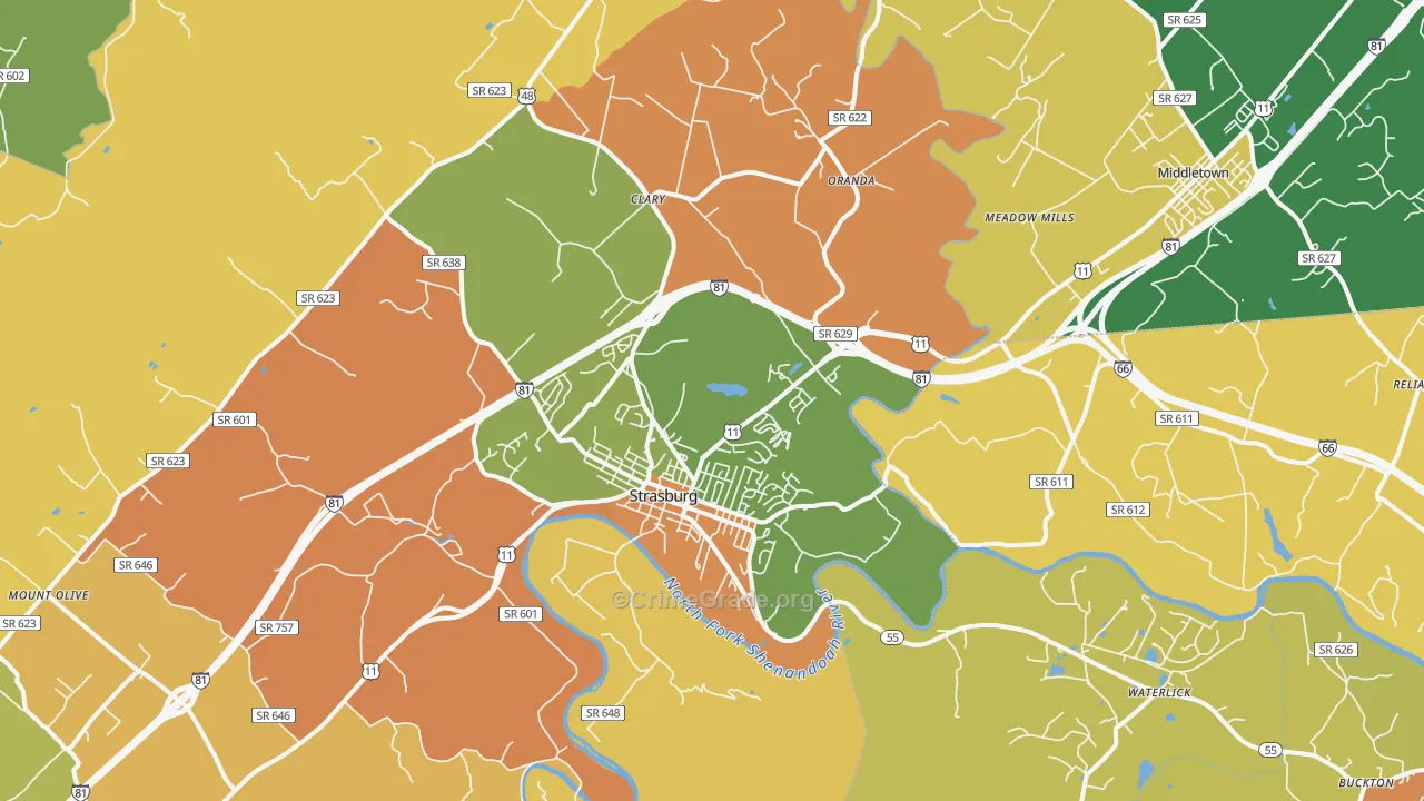 Strasburg, VA Map of Burglary Rates