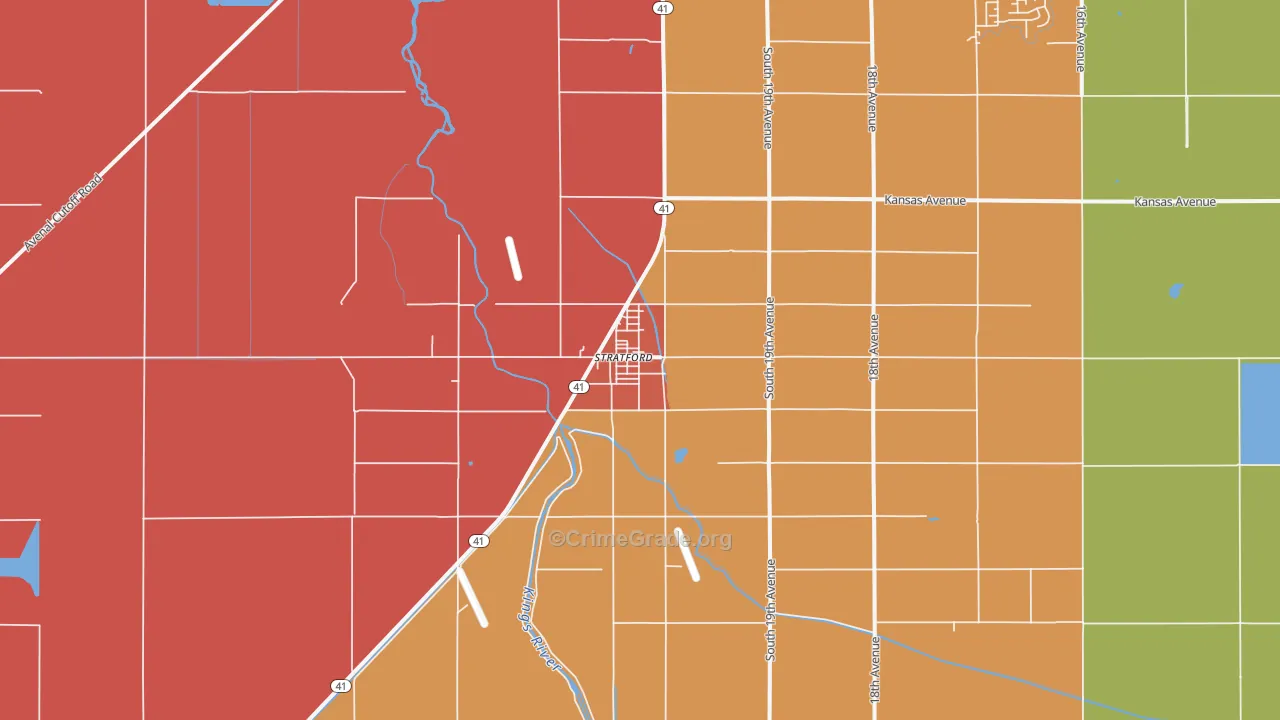 Stratford, CA Map of Burglary Rates