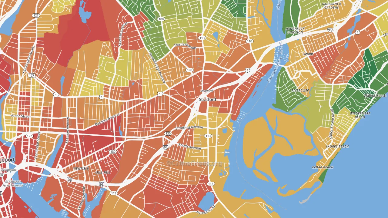 Stratford Center Historic District, Stratford, CT Map of Burglary Rates