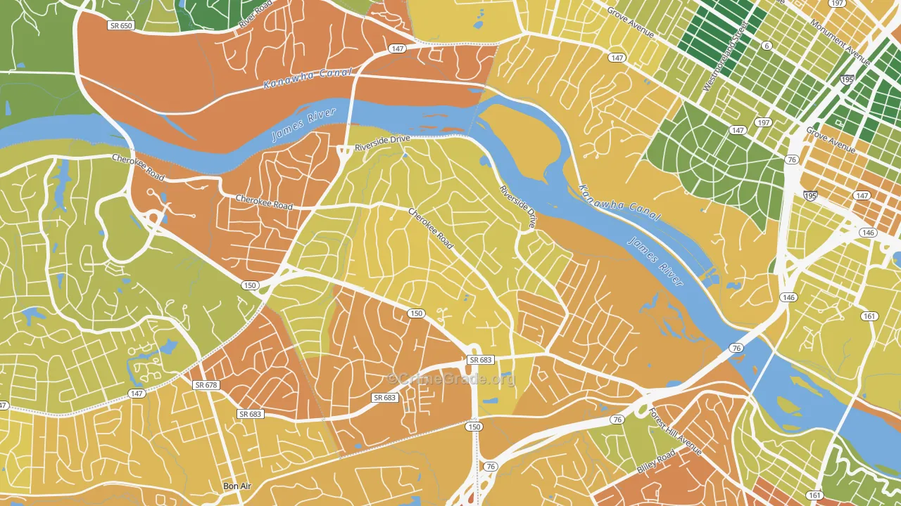 Stratford Hills, Richmond, VA Map of Burglary Rates