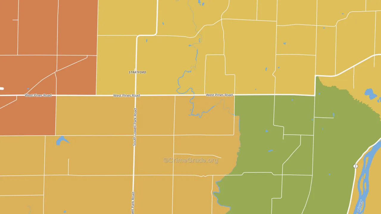 Stratford, IL Map of Burglary Rates