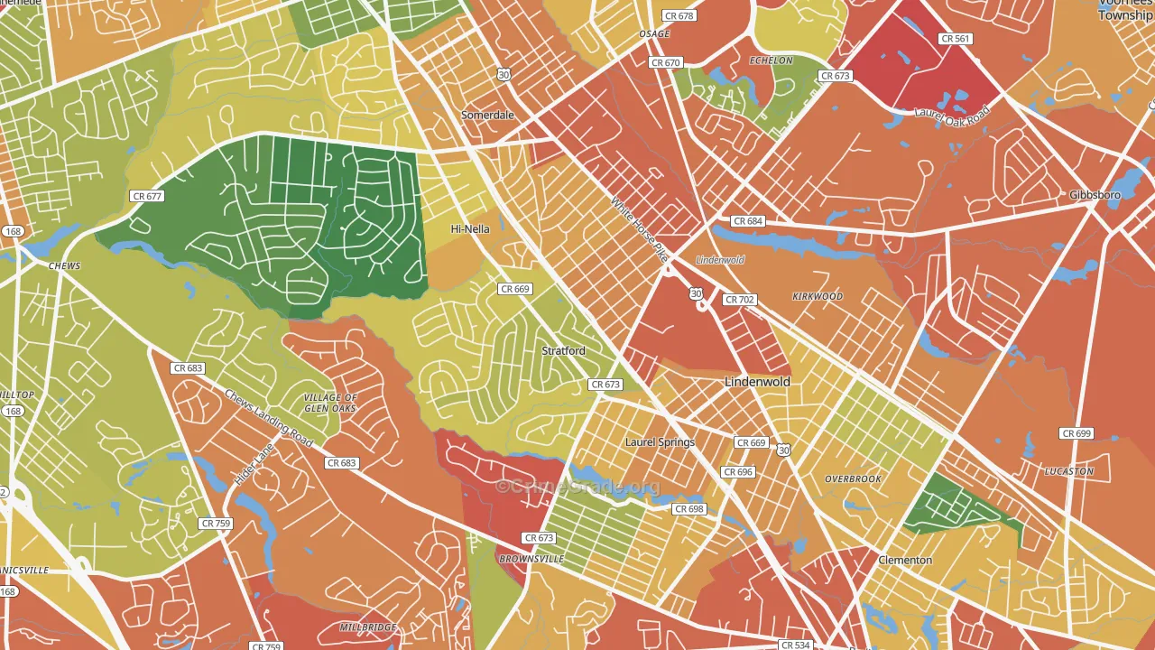 Stratford, NJ Map of Burglary Rates
