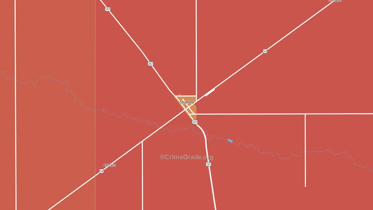 Stratford, TX Map of Burglary Rates