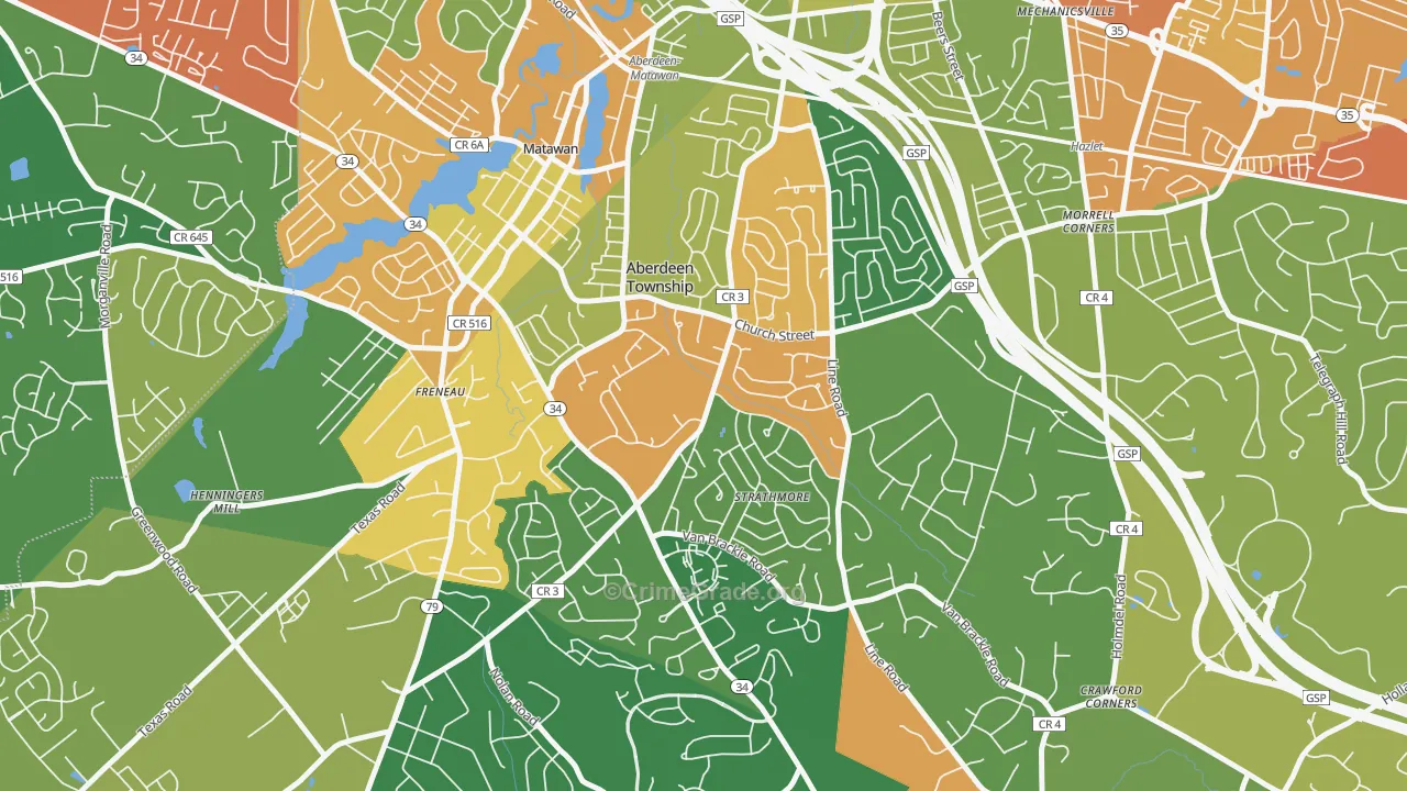 Strathmore, NJ Map of Burglary Rates
