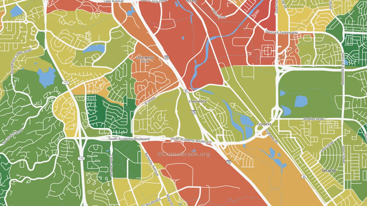 Stratmoor, CO Map of Burglary Rates