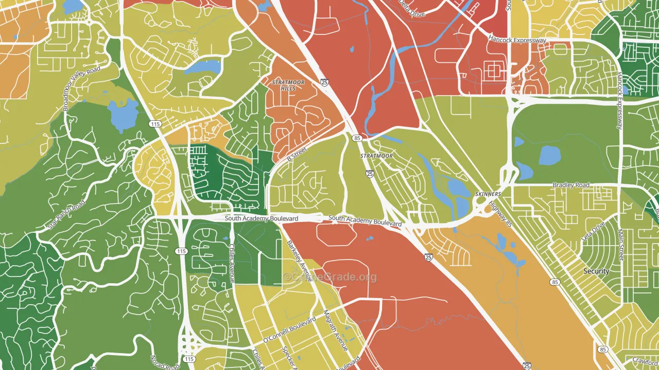 Stratmoor Hills, Stratmoor, CO Map of Burglary Rates