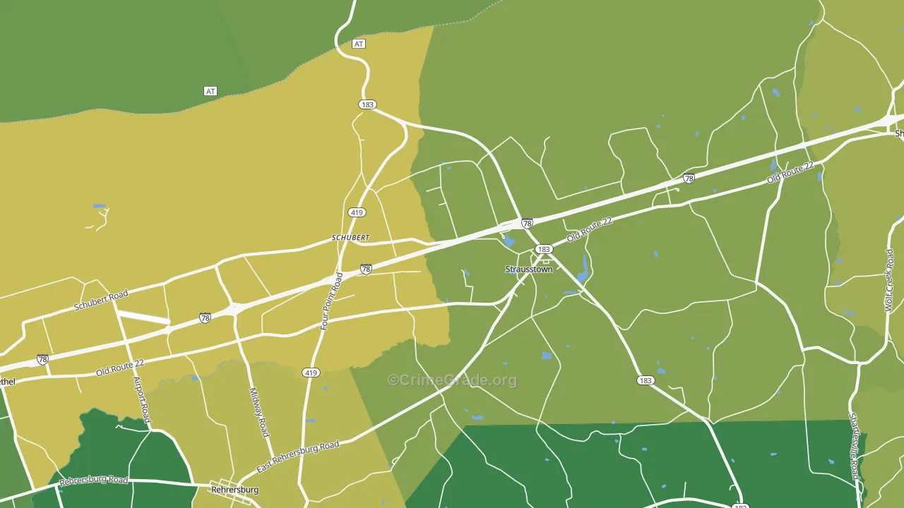 Strausstown, PA Map of Burglary Rates