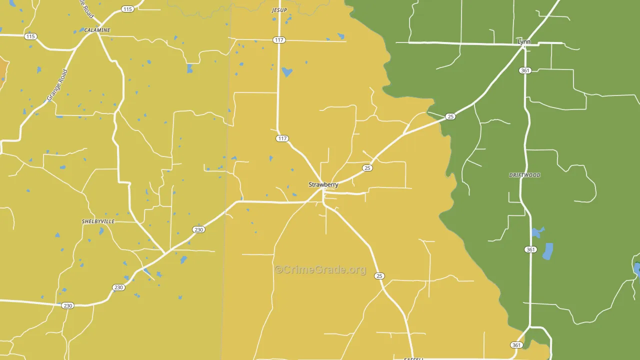Strawberry, AR Map of Burglary Rates