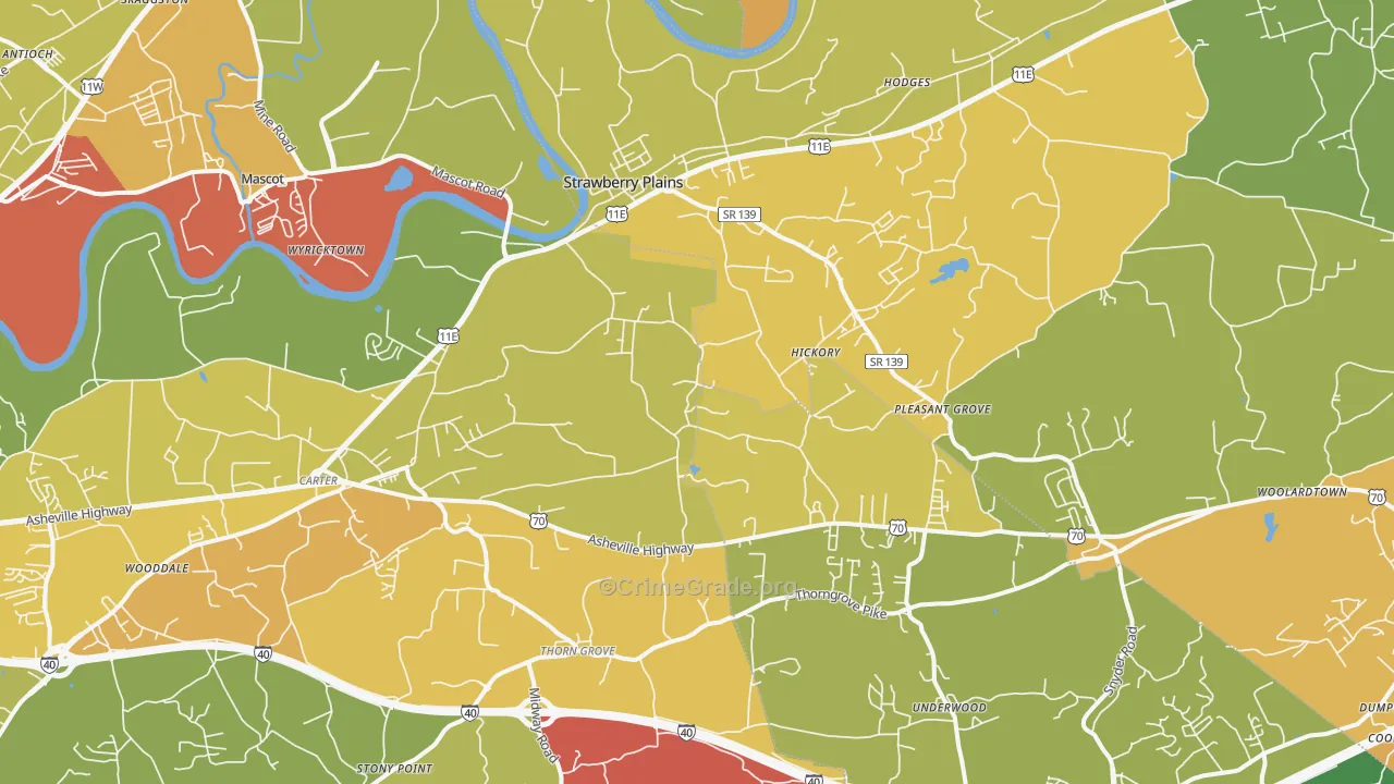 Strawberry Plains, TN Map of Burglary Rates