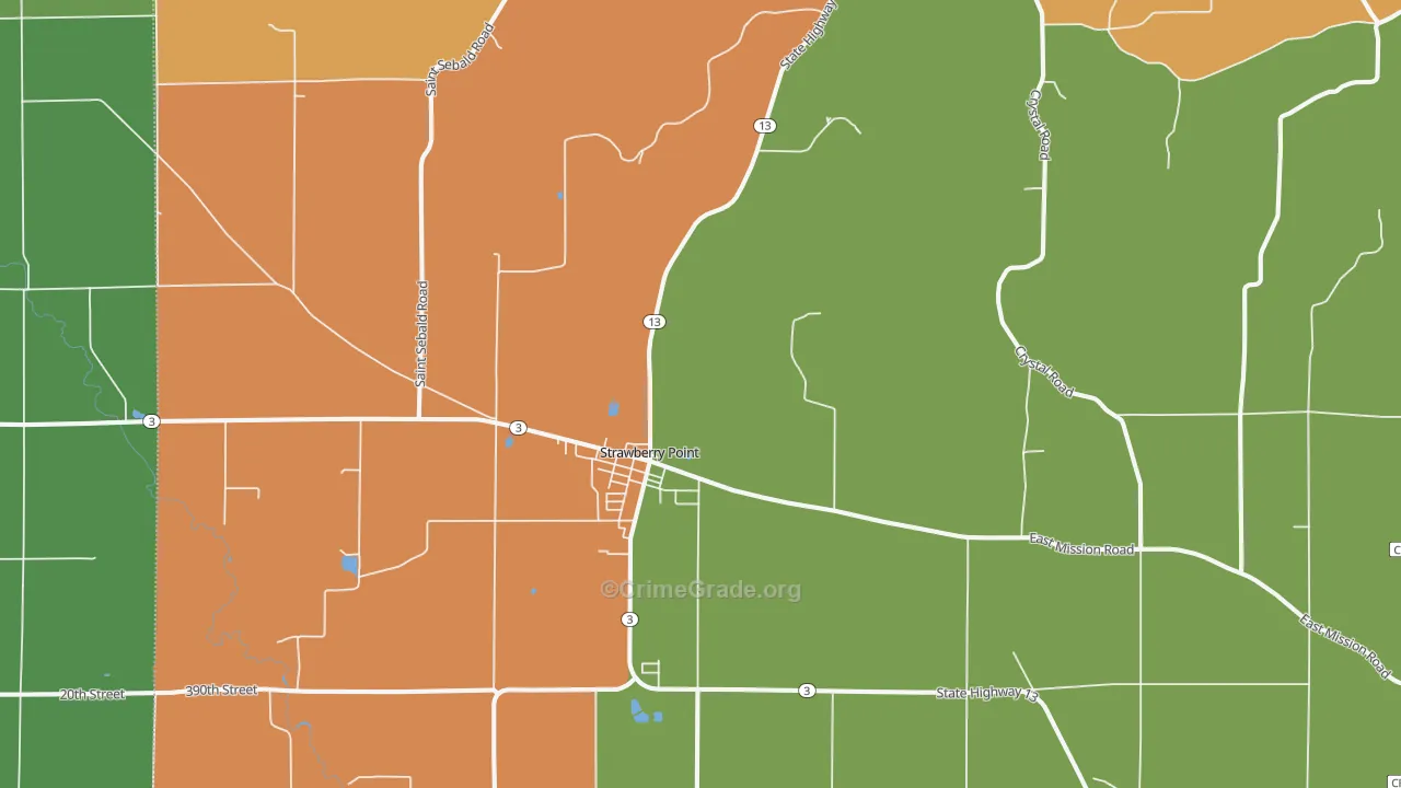 Strawberry Point, IA Map of Burglary Rates