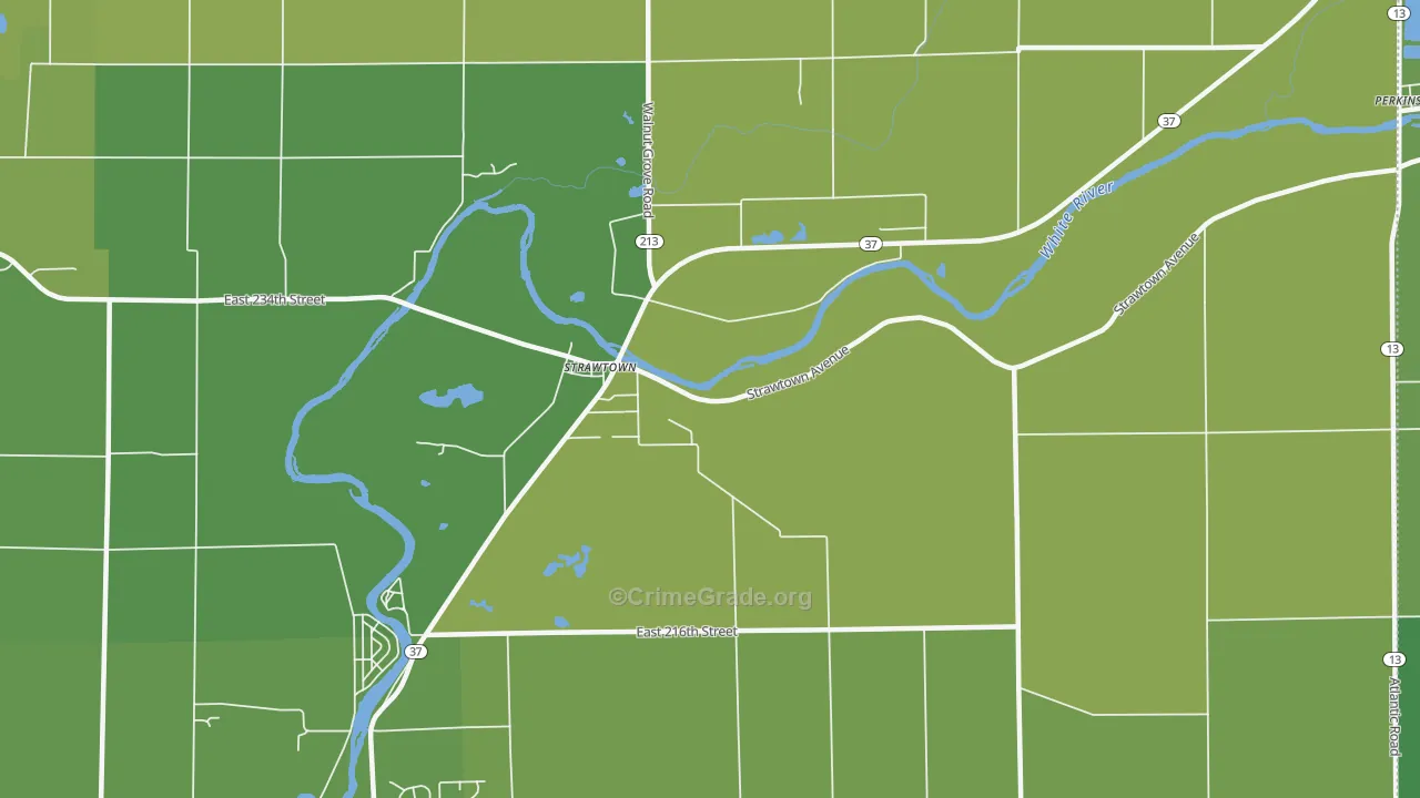 Strawtown, IN Map of Burglary Rates