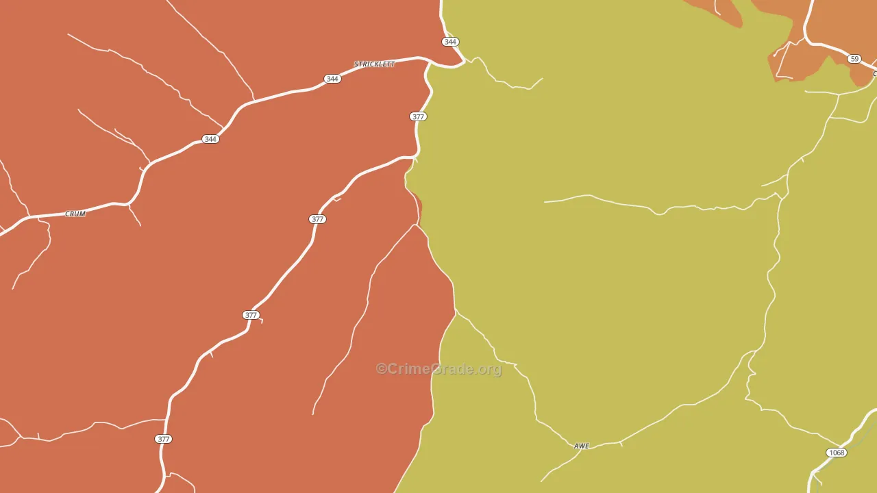Stricklett, KY Map of Burglary Rates