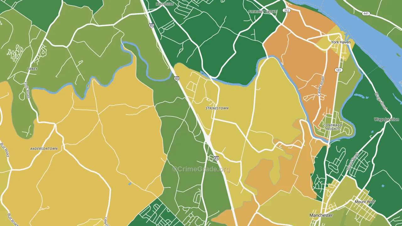 Strinestown, PA Map of Burglary Rates