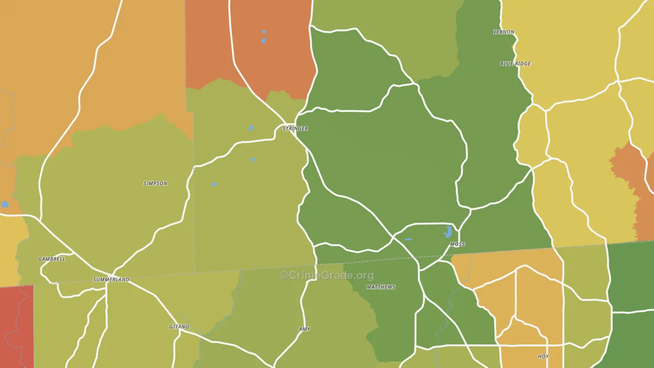 Stringer, MS Map of Burglary Rates