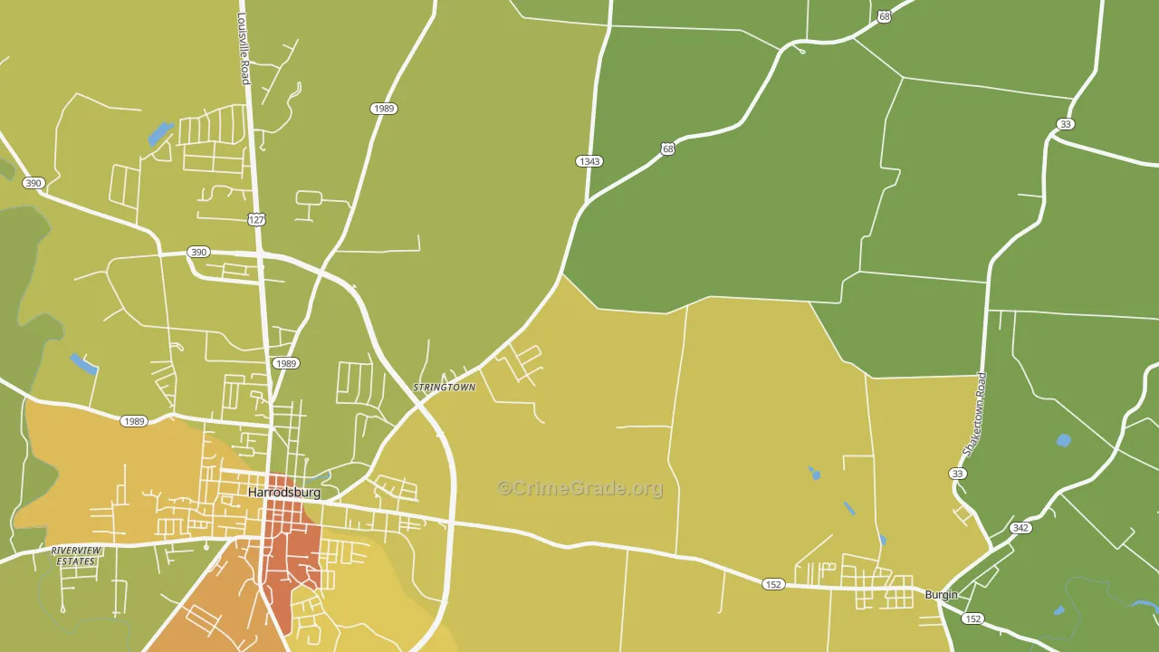 Stringtown, KY Map of Burglary Rates
