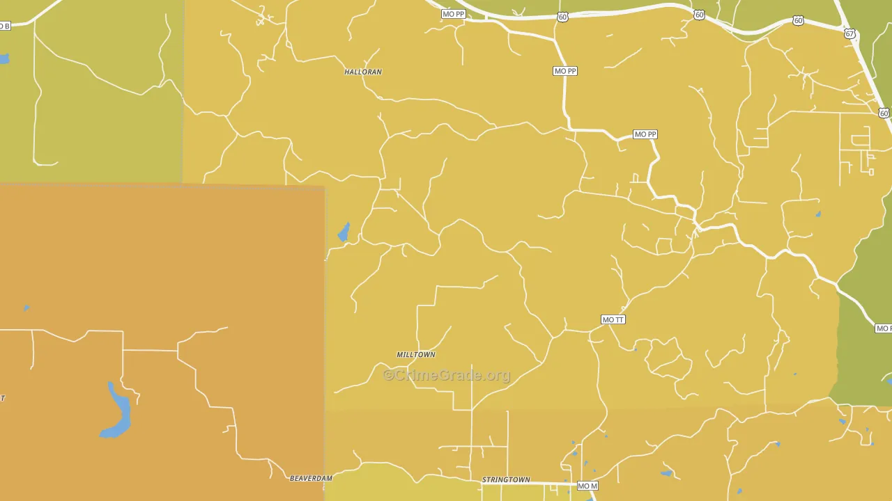 Stringtown, MO Map of Burglary Rates