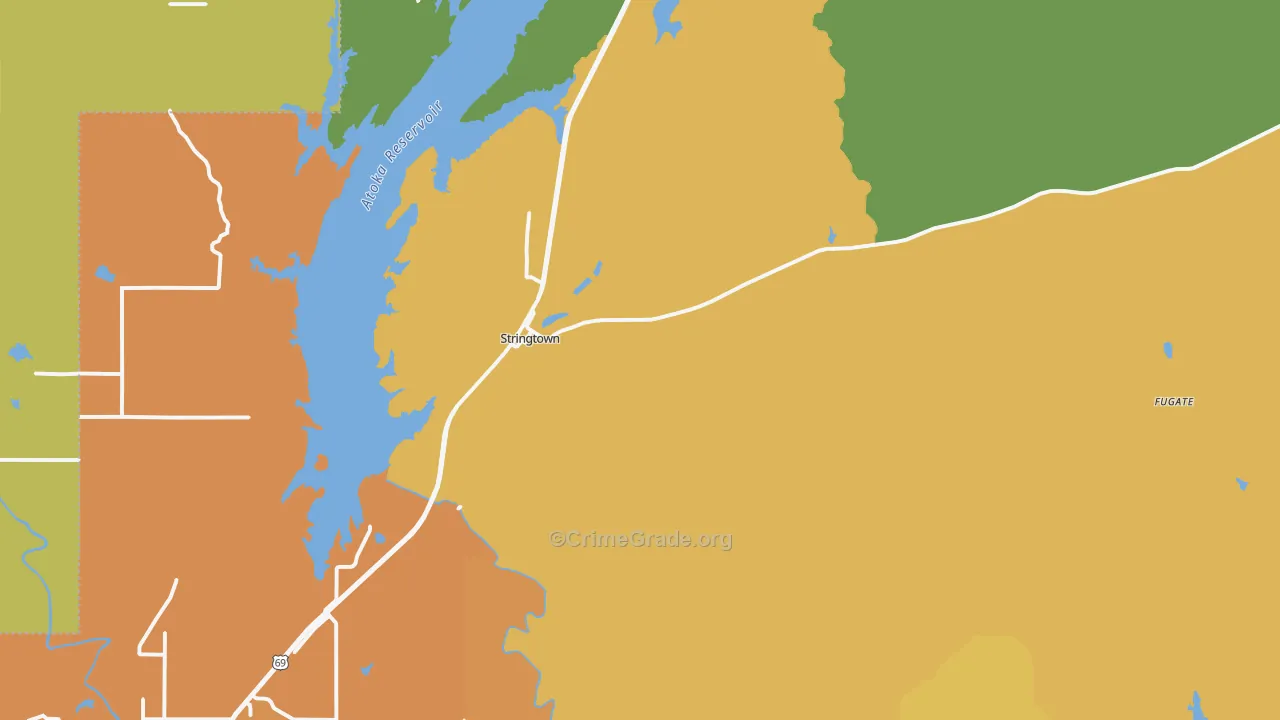 Stringtown, OK Map of Burglary Rates